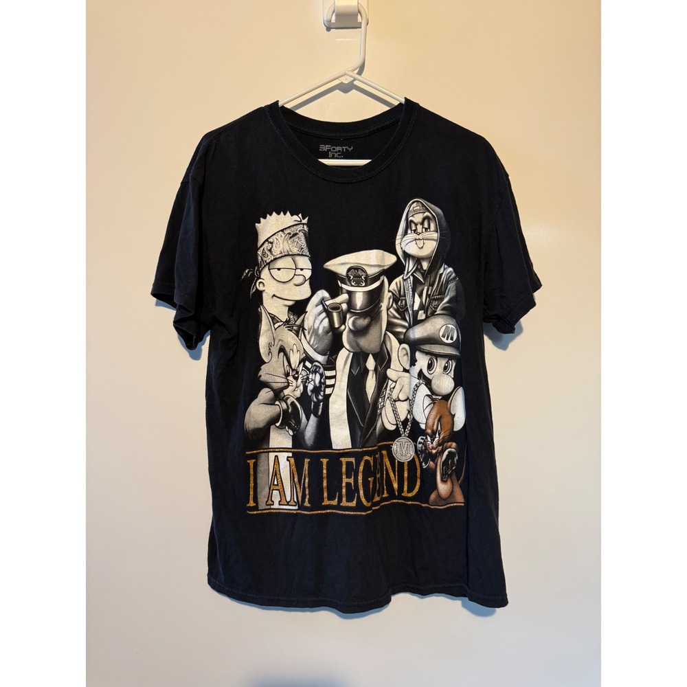 3Forty Inc I Am Legend Graphic Tee Mens Large Black Bart Mario Bugs Bunny Shirt